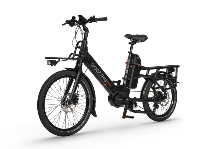 Ecobike Cargo Electric bike in Black colour angled to the front-left