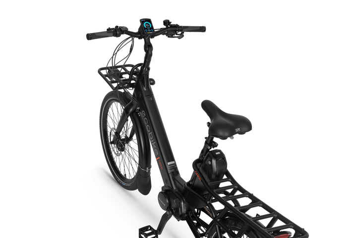 Ecobike Cargo Electric bike in black colour angled to the rear-left