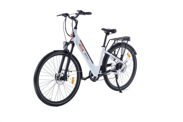 Alba City 2 electric bike in white colour angled to the front-left