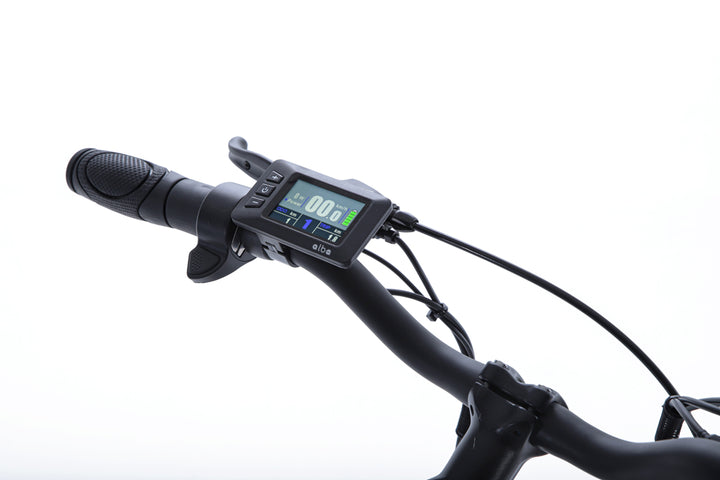 Colour LCD display mounted on handlebar of Alba City 2 electric bike