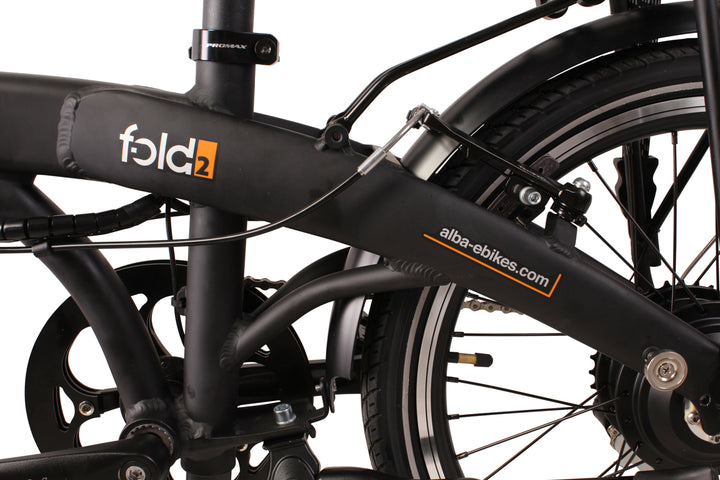 Detailed frame of Alba Fold 2 electric bike in black colour