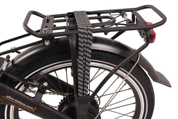Rear luggage carrier fitted to Alba Fold 2 electric bike