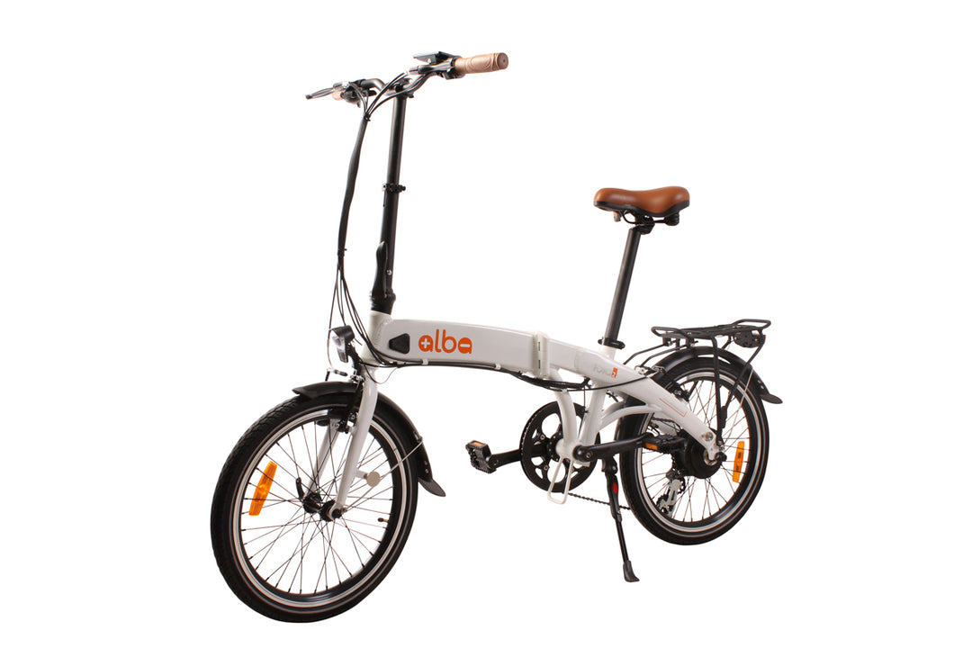 Alba Fold 2 electric bike in white colour front angled to the left
