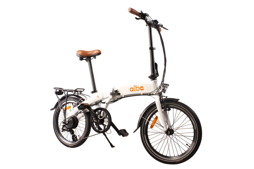 Alba Fold 2 electric bike in white colour front angled to the right
